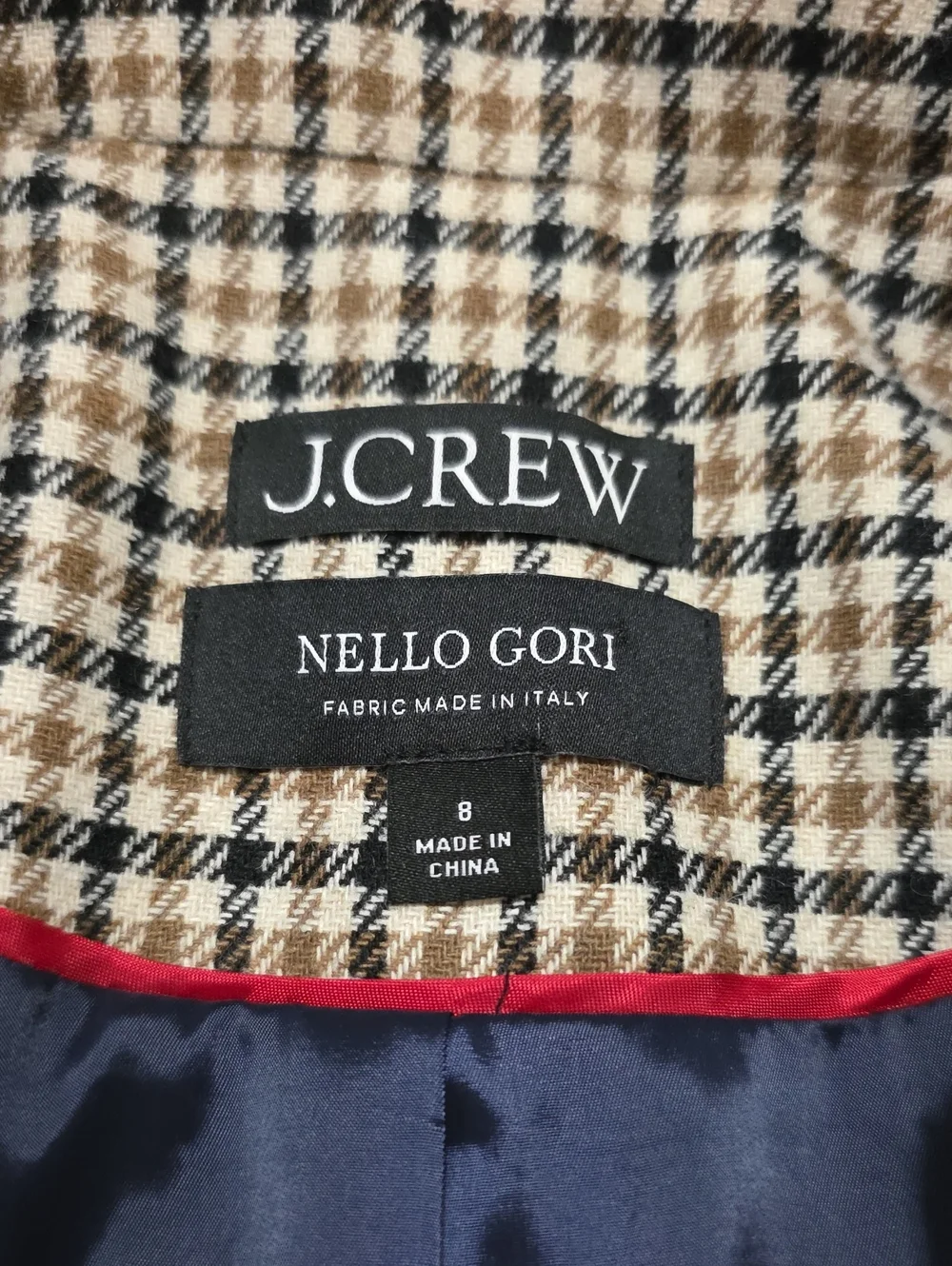 J. Crew Brynn Blazer in Brown Plaid Italian Wool Blend Size 8